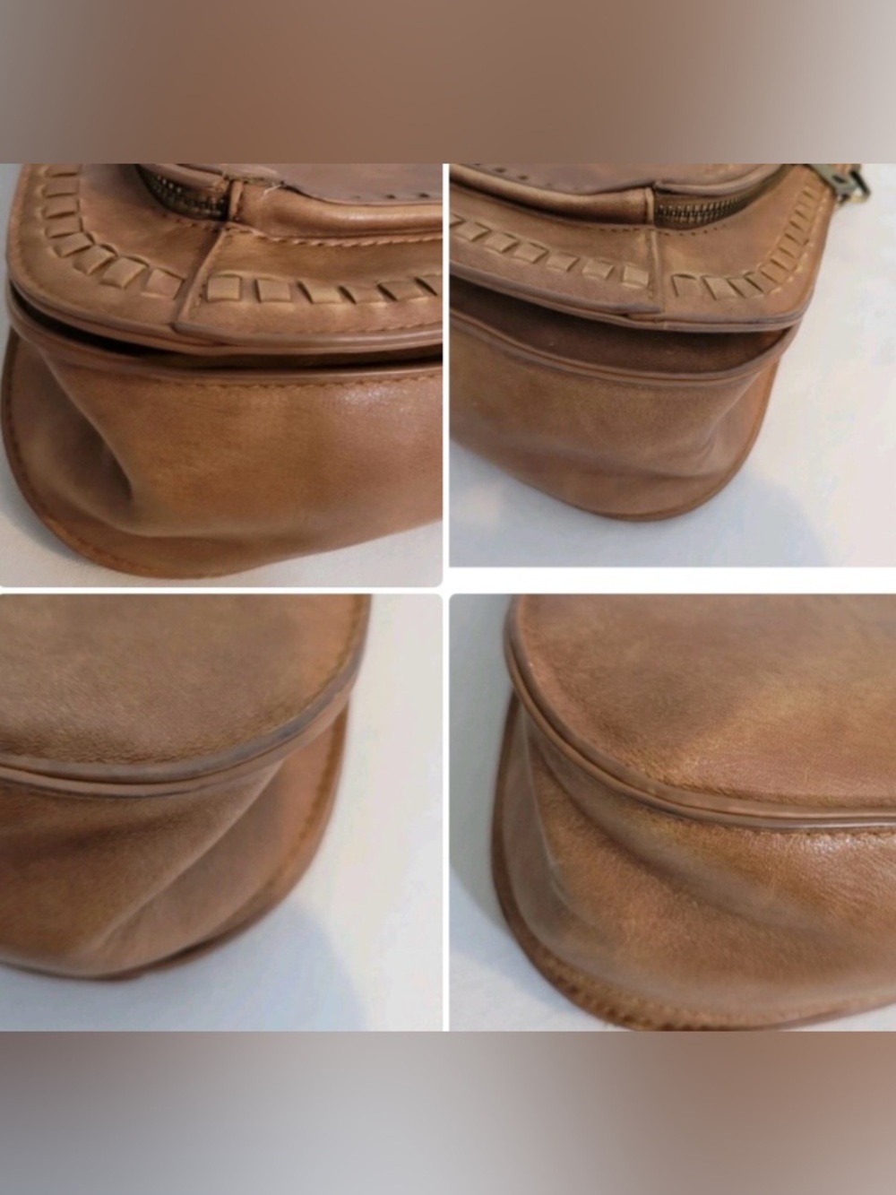 Altar’d State Satchel Crossbody Bag Brown Whipstitch Faux Leather Shoulder Purse - Picture 8 of 12